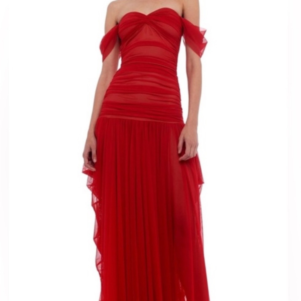 Norma Kamali Walter fishtail Red Evening Gown - Picture 2 of 3